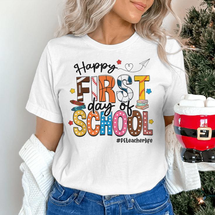 Happy First Day Of School PE Teacher Life Back To School Women's T-Shirt, Pe Teacher Shirts, gift for family, gift for coworker Happy First Day Of School PE Teacher Life Back To School Women's T-Shirt, Pe Teacher Shirts, gift for family, gift for coworker