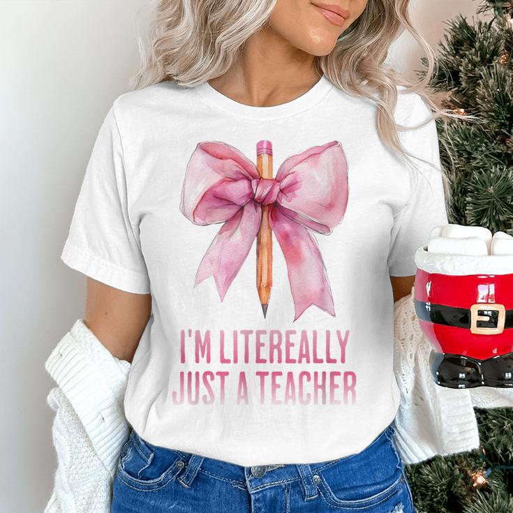 I'm Literally Just a Teacher Pencil Coquette Bow School Women's T-Shirt, gift for family, gift for coworker