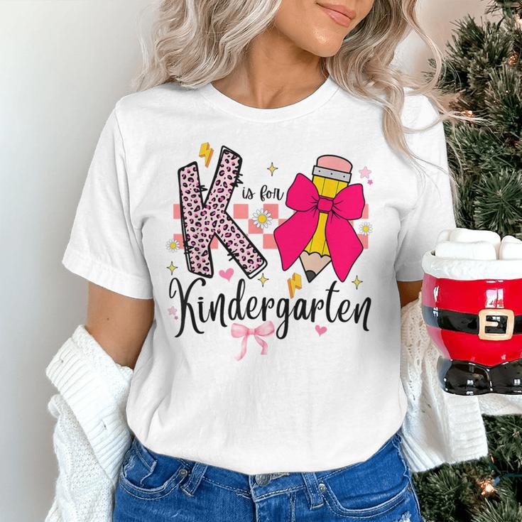 K Is For Kindergarten Teacher Coquette Bow Back To School Women's T-Shirt, gift for family, gift for coworker