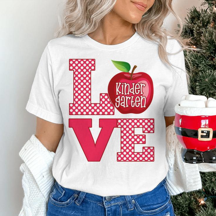 Love Kindergarten Cute Apple School Teacher Women's T-Shirt, gift for family, gift for coworker Love Kindergarten Cute Apple School Teacher Women's T-Shirt, gift for family, gift for coworker
