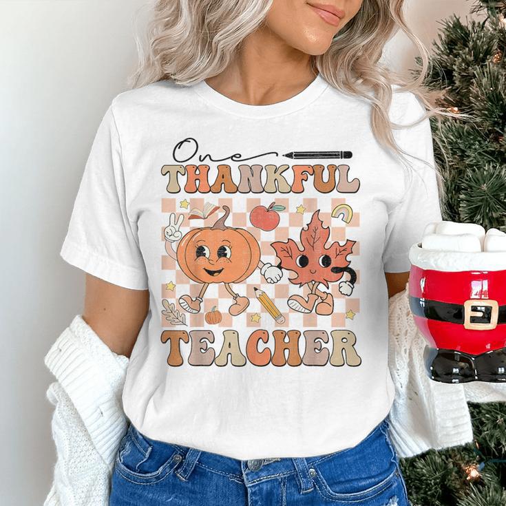 One Thankful Teacher Thanksgiving Groovy Fall Autumn Teacher Women's T-Shirt, Groovy Teacher Shirts, gift for family, gift for coworker One Thankful Teacher Thanksgiving Groovy Fall Autumn Teacher Women's T-Shirt, Groovy Teacher Shirts, gift for family, gift for coworker