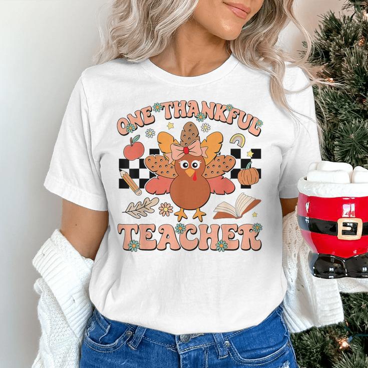 One Thankful Teacher Thanksgiving Retro Groovy Fall Teachers Women's T-Shirt, Groovy Teacher Shirts, gift for family, gift for coworker One Thankful Teacher Thanksgiving Retro Groovy Fall Teachers Women's T-Shirt, Groovy Teacher Shirts, gift for family, gift for coworker