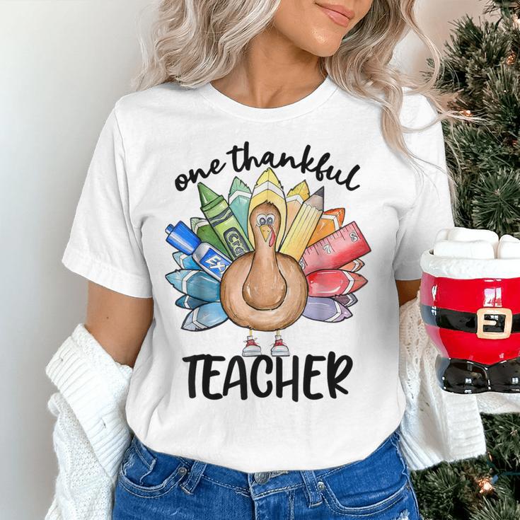 One Thankful Teacher Turkey Pencil Thanksgiving Teachers Women's T-Shirt, gift for family, gift for coworker