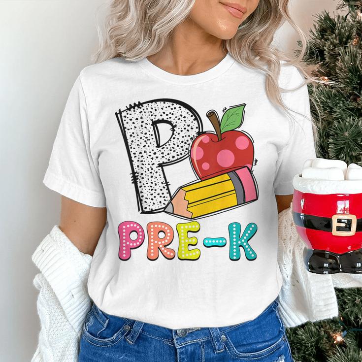 P Is For Pre-K Teacher Pencil Apple Back To School Women's T-Shirt, gift for family, gift for coworker P Is For Pre-K Teacher Pencil Apple Back To School Women's T-Shirt, gift for family, gift for coworker