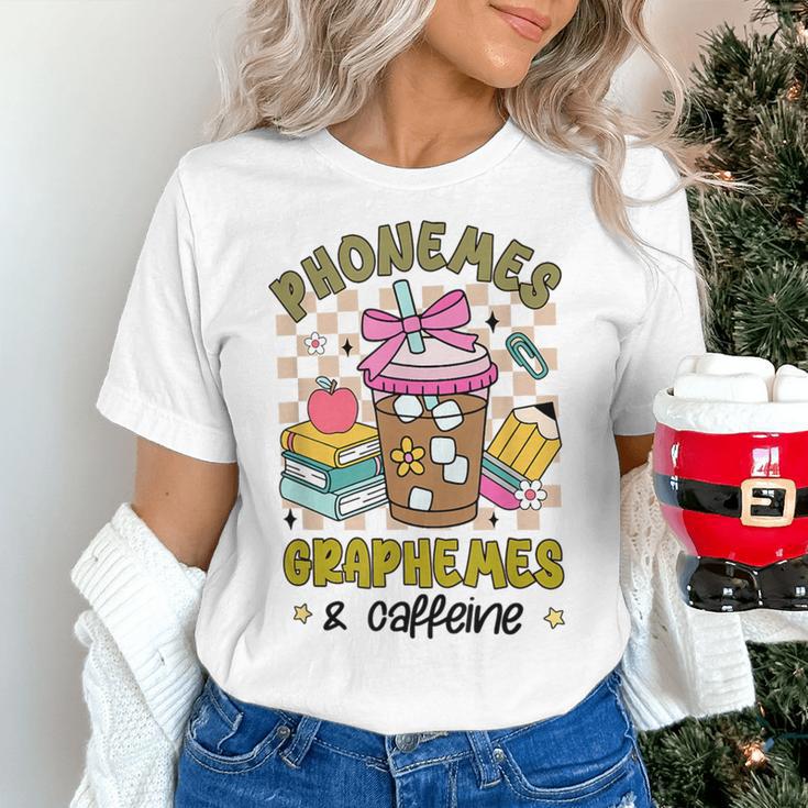 Phonemes Graphemes Caffeine Back To School Reading Teacher Women's T-Shirt, gift for family, gift for coworker Phonemes Graphemes Caffeine Back To School Reading Teacher Women's T-Shirt, gift for family, gift for coworker