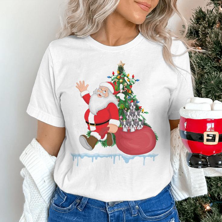 Santa Ugly Christmas Tree Lights Boston Terrier Dog Lover Women's T-Shirt, Boston Terrier Christmas Shirts, gift for family, gift for coworker