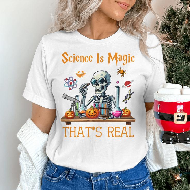 Science Is Magic Halloween Skeleton Students Teacher Women's T-Shirt, Science Teacher Shirts, gift for family, gift for coworker