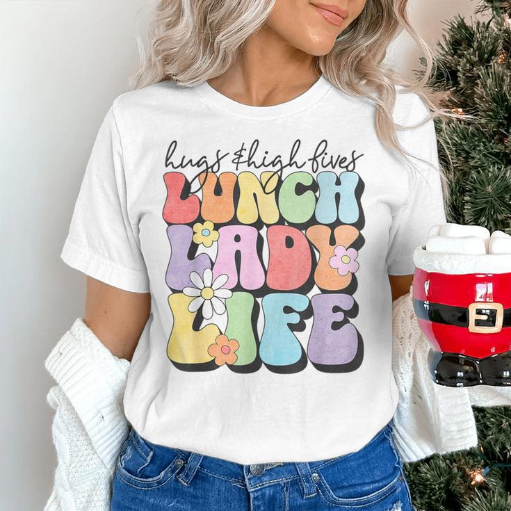 Soul Bleach Teacher Staff First Day Of School Last Hugs & High Fives Lunch Lady Vibes Blue Classic Fit Women's T-Shirt, gift for family, gift for coworker Soul Bleach Teacher Staff First Day Of School Last Hugs & High Fives Lunch Lady Vibes Blue Classic Fit Women's T-Shirt, gift for family, gift for coworker