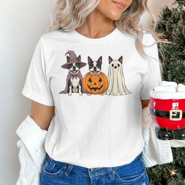 Spooky Ghost Boston Terrier Pumpkin Halloween Dog Lover Women's T-Shirt, Boston Terrier Halloween Shirts, Boston Terrier Ghost Shirts, gift for family, gift for coworker
