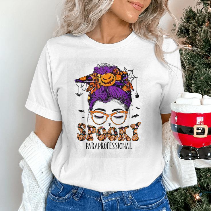 Spooky Paraprofessional Life Halloween Messy Bun Teacher For Men Women Women's T-Shirt, gift for family, gift for coworker Spooky Paraprofessional Life Halloween Messy Bun Teacher For Men Women Women's T-Shirt, gift for family, gift for coworker