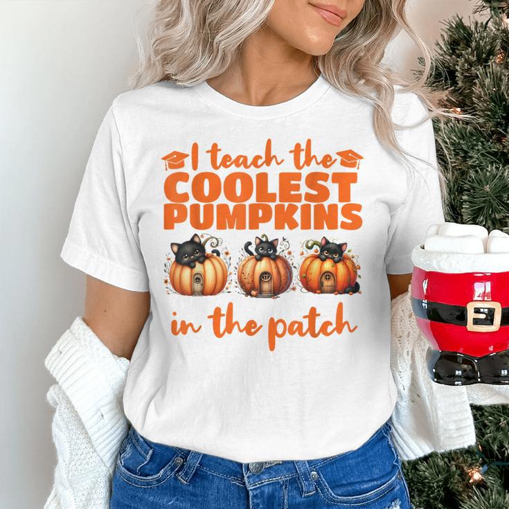 I Teach The Cutest Pumpkins Halloween Teacher Cat Lover Women's T-Shirt, gift for family, gift for coworker