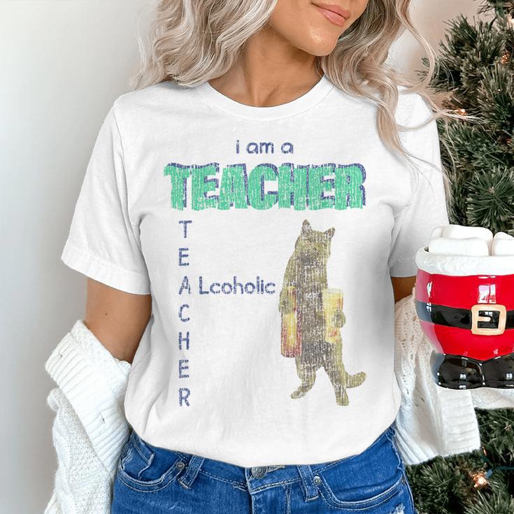I Am A Teacher Alcoholic Cat Beer Feline Men Women Women's T-Shirt, gift for family, gift for coworker