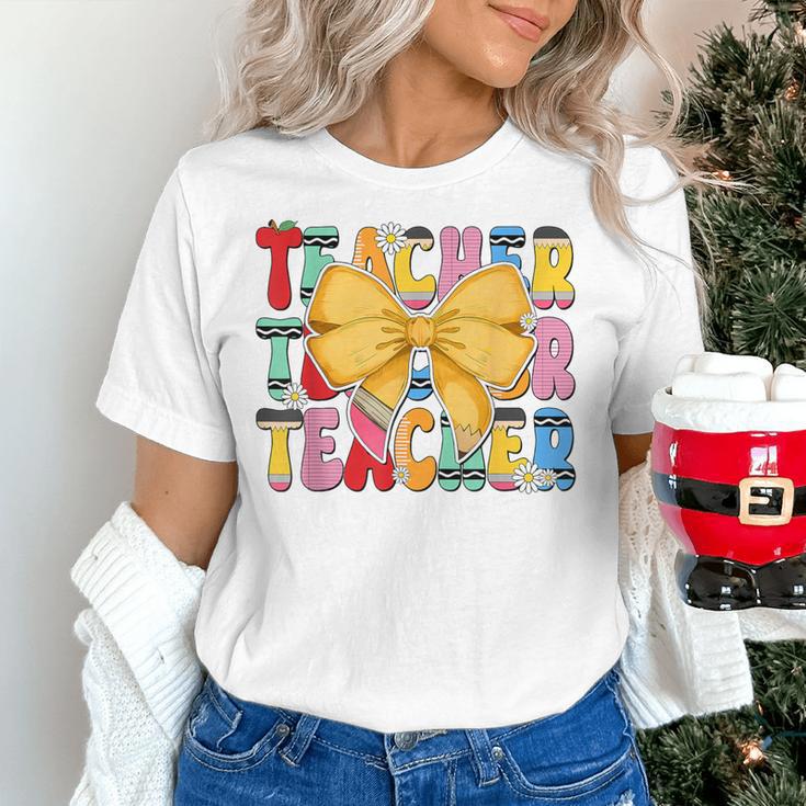 Teacher Pencil Coquette Bow Back To School Teacher Women's T-Shirt, gift for family, gift for coworker