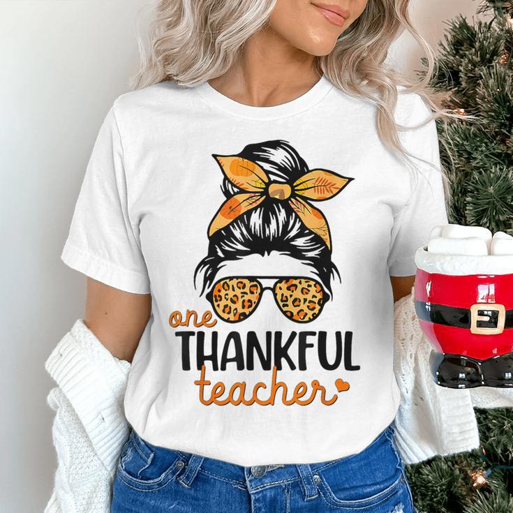 Thanksgiving Shirt Teacher Women Messy Bun Thankful Teacher Women's T-Shirt, gift for family, gift for coworker Thanksgiving Shirt Teacher Women Messy Bun Thankful Teacher Women's T-Shirt, gift for family, gift for coworker