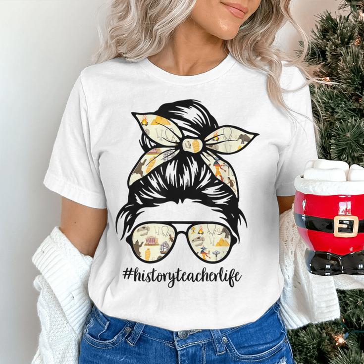 History Teacher Messy Bun Life Hair Glasses Women's T-Shirt, History Teacher Shirts, gift for family, gift for coworker History Teacher Messy Bun Life Hair Glasses Women's T-Shirt, History Teacher Shirts, gift for family, gift for coworker