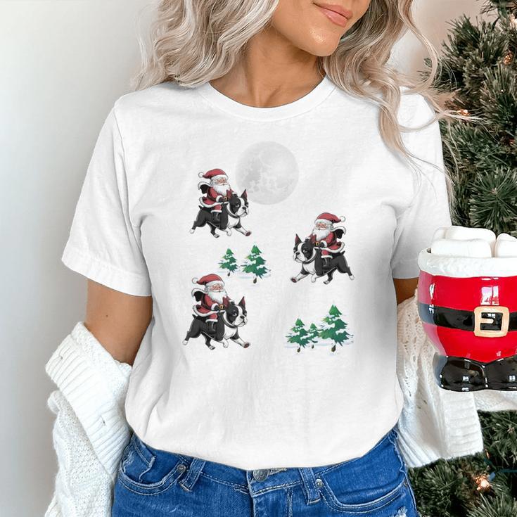 Xmas Tree Santa Riding Boston Terrier Christmas Women's T-Shirt, Boston Terrier Christmas Shirts, Boston Terrier Riding Shirts, gift for family, gift for coworker