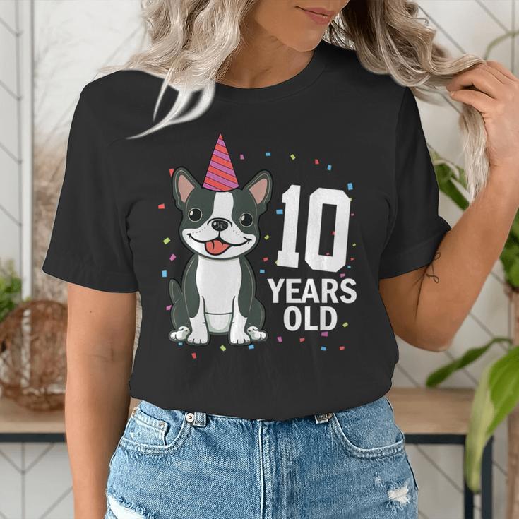 10 Years Old Birthday Boston Terrier Dog Lover 10th Party For Men Women Kids Women's T-Shirt, funny gift