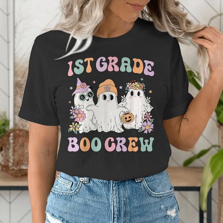 1st Grade Boo Crew Groovy Halloween Floral Ghost Kid Teacher Women's T-Shirt, Groovy Teacher Shirts, funny gift 1st Grade Boo Crew Groovy Halloween Floral Ghost Kid Teacher Women's T-Shirt, Groovy Teacher Shirts, funny gift