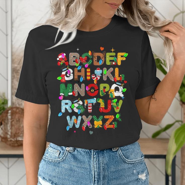 ABCs Learning Kindergarten Teacher Christmas Lights Alphabet For Men Women Kids Women's T-Shirt, funny gift