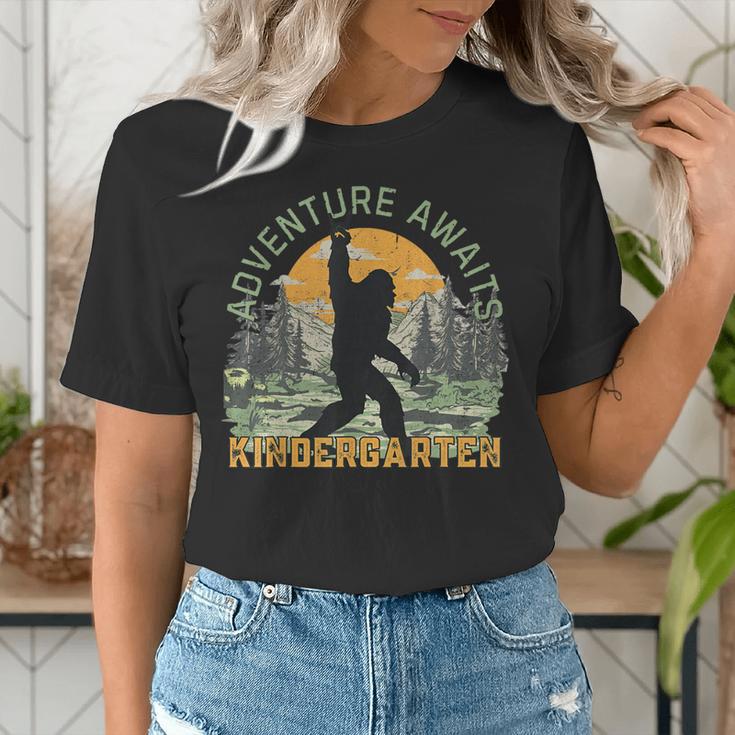 Adventure Awaits Bigfoot Teacher Kindergarten Back To School Women's T-Shirt, funny gift Adventure Awaits Bigfoot Teacher Kindergarten Back To School Women's T-Shirt, funny gift