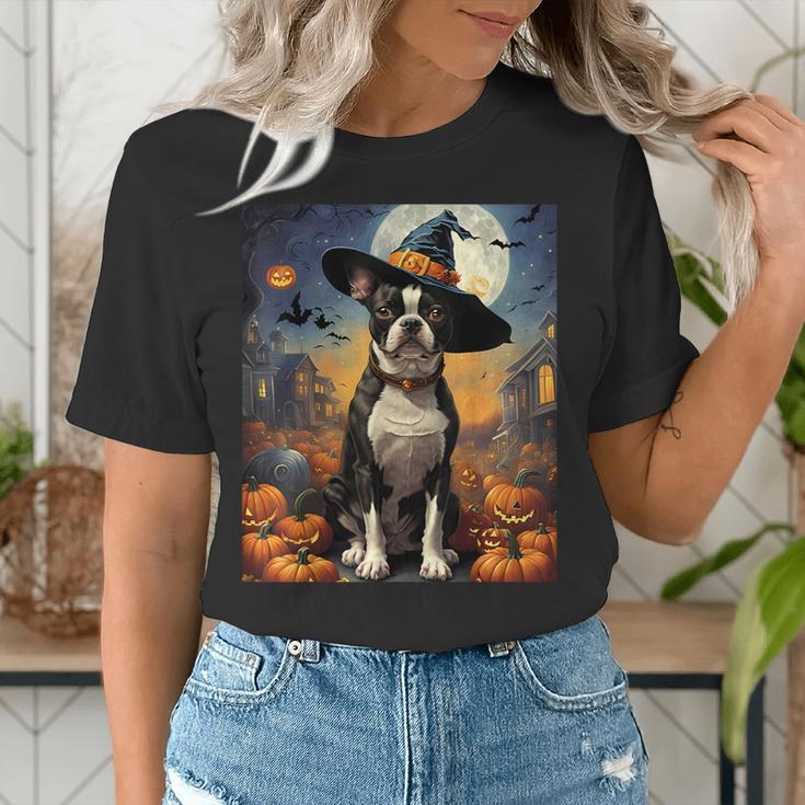 Aesthetic Halloween Boston Terrier Dog Witch Pumpkin For Men Women Kids Women's T-Shirt, Boston Terrier Halloween Shirts, funny gift