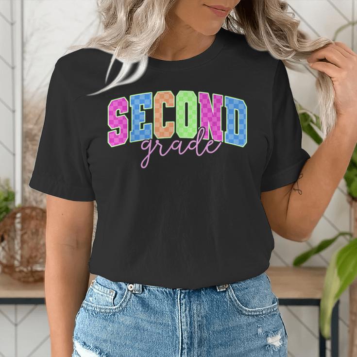 Back To School Neon Checkered Second Grade Colorful Teacher Women's T-Shirt, funny gift