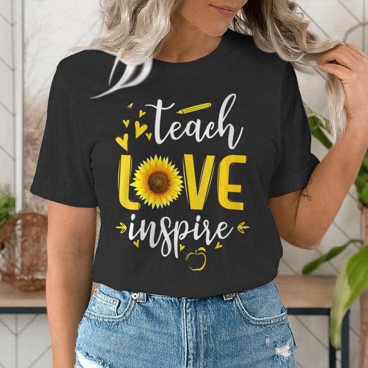 Back To School Teach Love And Inspire Teacher Sunflower Women's T-Shirt, funny gift