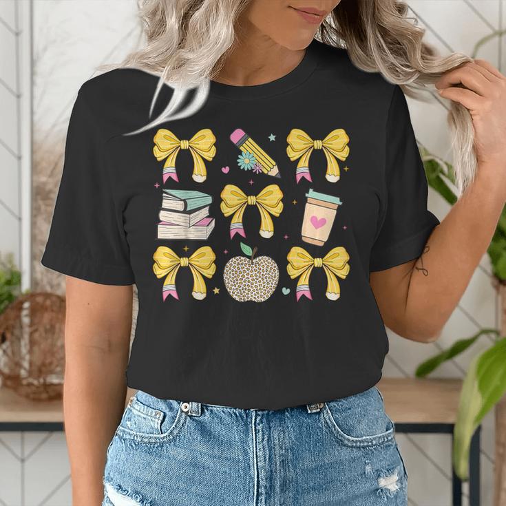 Back To School Yellow Bows Book Coffee Leopard Apple Teacher Women's T-Shirt, funny gift Back To School Yellow Bows Book Coffee Leopard Apple Teacher Women's T-Shirt, funny gift