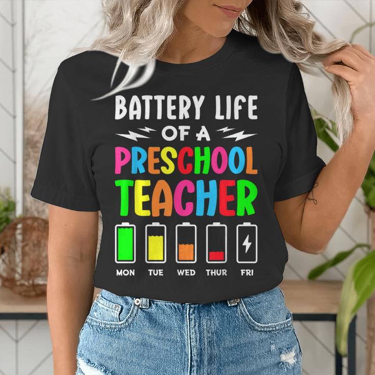 Battery Life Of a Preschool School Teacher School Week Women's T-Shirt, funny gift Battery Life Of a Preschool School Teacher School Week Women's T-Shirt, funny gift