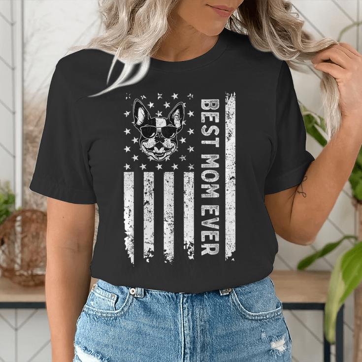 Best Boston Terrier Dog Mom Ever USA Flag For Men Women Kids Women's T-Shirt, Boston Terrier Mom Shirts, funny gift