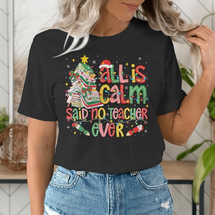 Book Tree All Is Calm Said No Teacher Ever Christmas Women's T-Shirt, funny gift Book Tree All Is Calm Said No Teacher Ever Christmas Women's T-Shirt, funny gift