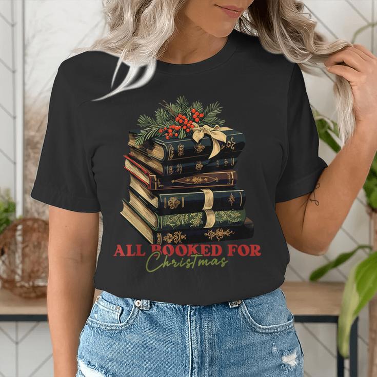 All Booked For Christmas Christmas Book Tree For Teacher For Men Women Kids Women's T-Shirt, funny gift