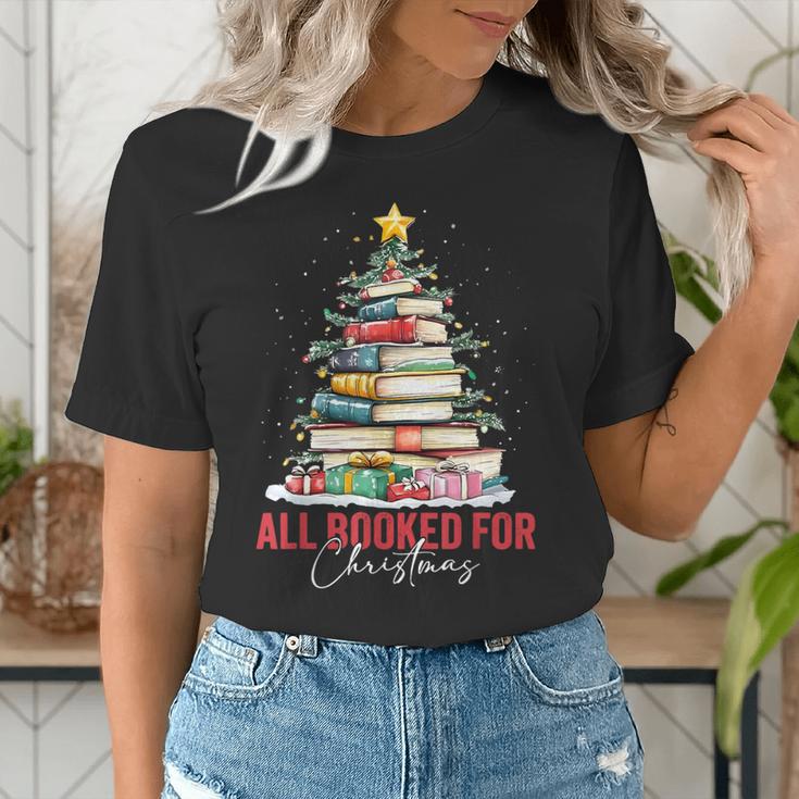 All Booked For Christmas Xmas Tree Teacher Holiday Pajamas Women's T-Shirt, funny gift