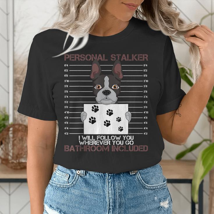 Boston Terrier American Gentleman Personal Stalker Dog Lover Women's T-Shirt, American Boston Terrier Shirts, funny gift