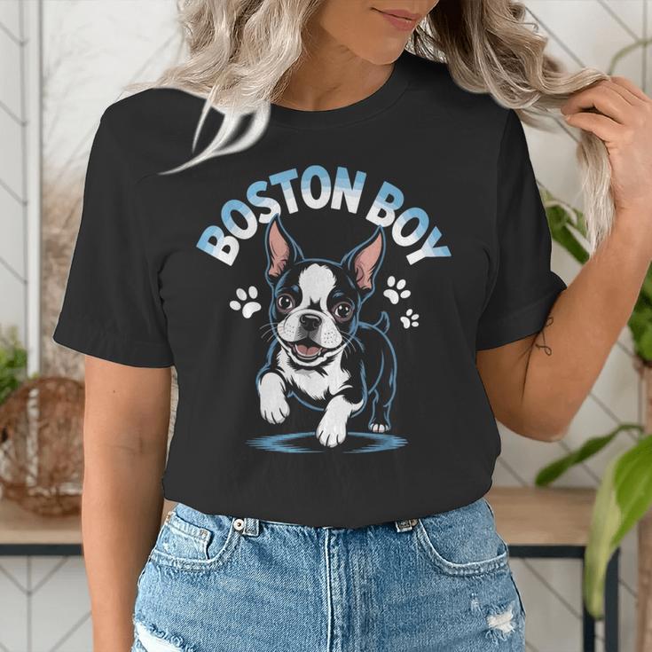 Boston Terrier Boy Cute Cartoon Dog Owner Pet Boston Terrier Women's T-Shirt, funny gift