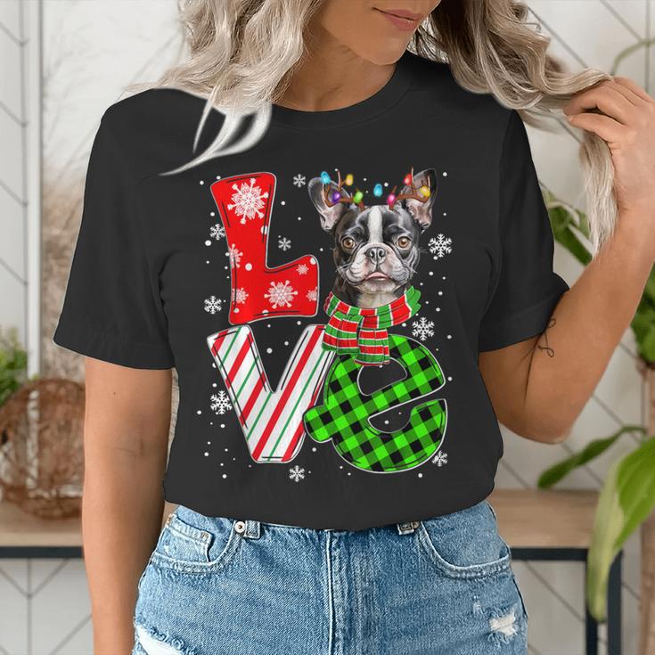 Boston Terrier Christmas Tree Lights Santa Dog Xmas For Men Women Kids Women's T-Shirt, Boston Terrier Christmas Shirts, funny gift