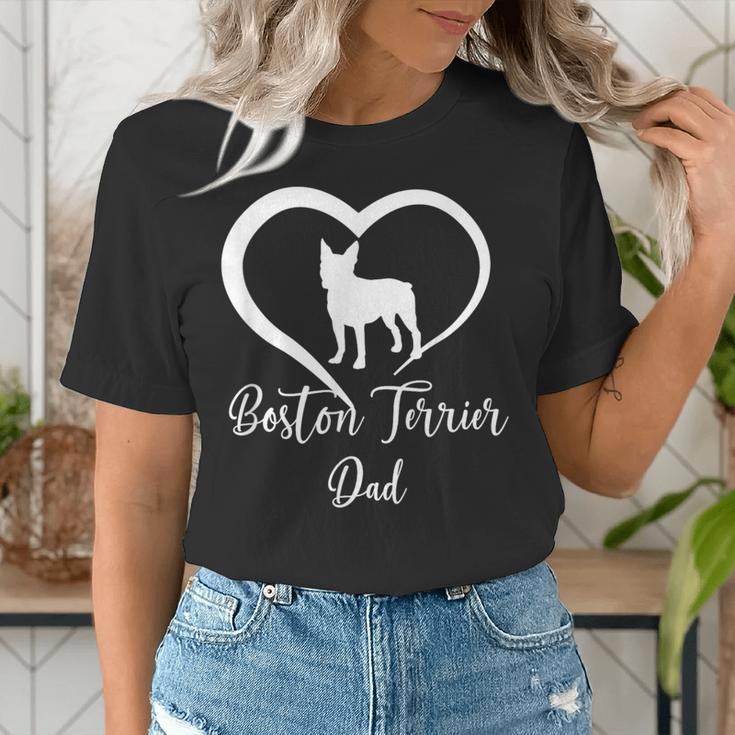 Boston Terrier Dad Cute Boston Terrier Silhouette Heart Women's T-Shirt, Boston Terrier Dad Shirts, funny gift