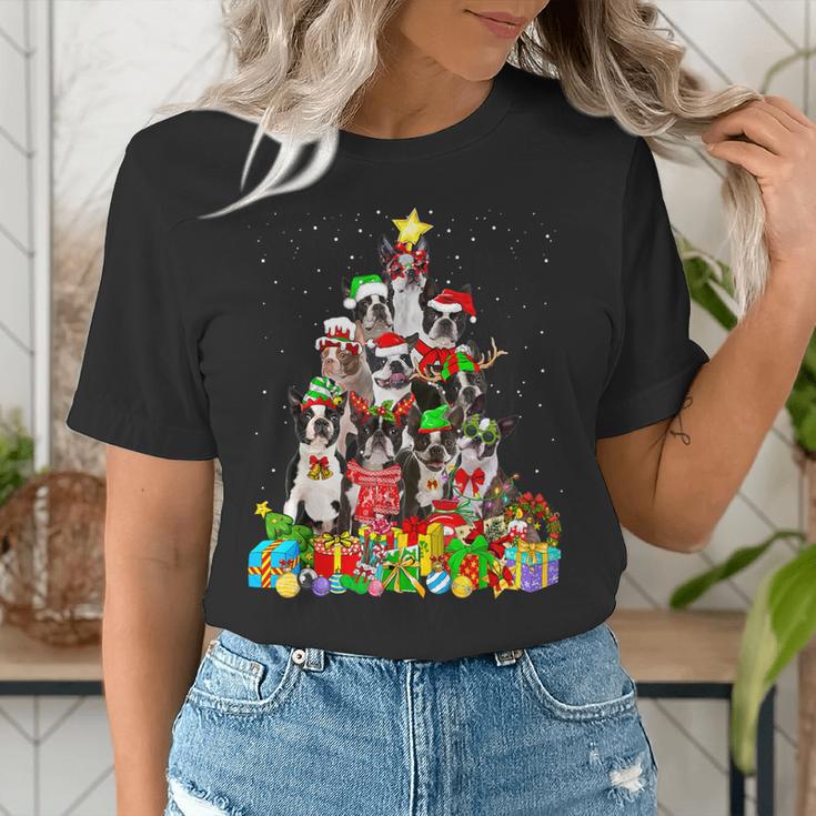 Boston Terrier Dog Christmas Tree Lights Xmas Pajama For Men Women Kids Women's T-Shirt, Boston Terrier Christmas Shirts, funny gift
