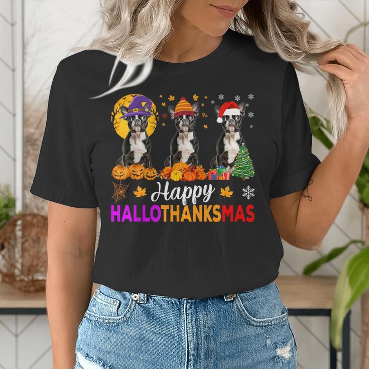 Boston Terrier Dog Halloween Christmas Hallothanksmas Men Women Kids Women's T-Shirt, Boston Terrier Halloween Shirts, Boston Terrier Christmas Shirts, funny gift