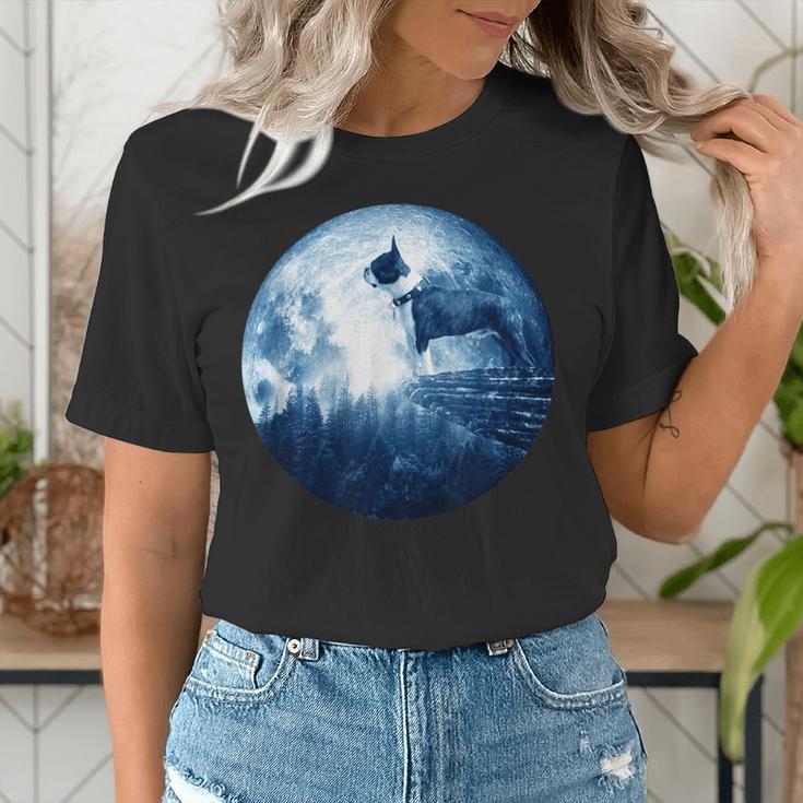 Boston Terrier Dog Moon Dog Mom Dad Women Men Dog Lovers Women's T-Shirt, Boston Terrier Dad Shirts, Boston Terrier Mom Shirts, funny gift