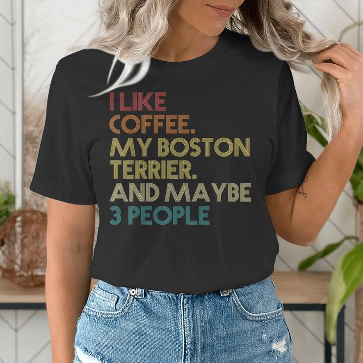 Boston Terrier Dog Owner Coffee Lovers Quote Vintage Retro For Men Women Women's T-Shirt, funny gift