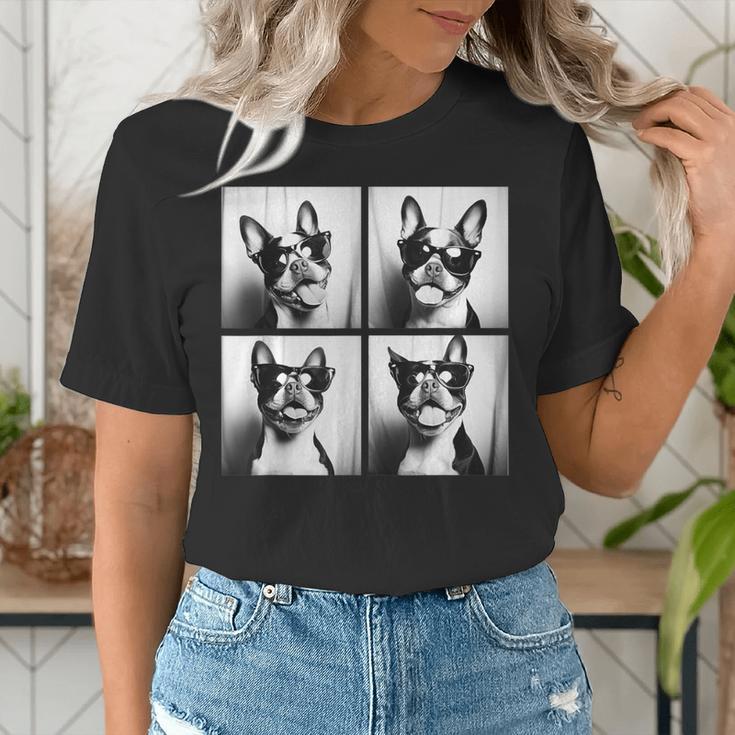 Boston Terrier Dogs With Sunglasses Photo Pets Meme Women's T-Shirt, funny gift