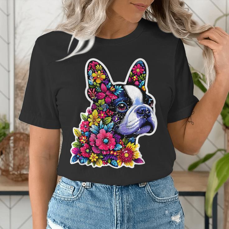 Boston Terrier Floral Vintage Dog Mom Distressed Men Women Kids Women's T-Shirt, Boston Terrier Mom Shirts, funny gift