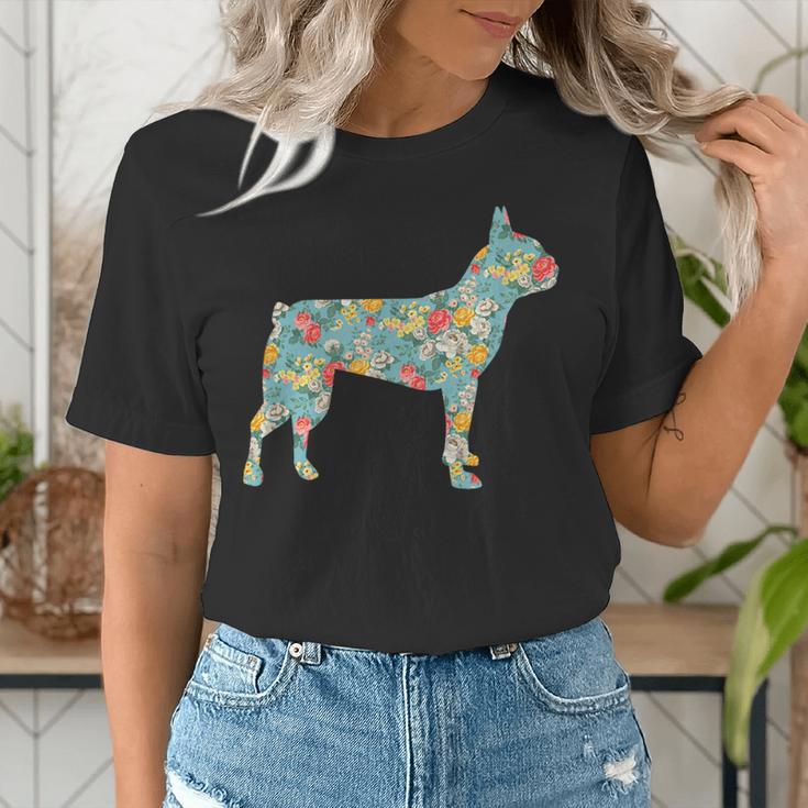 Boston Terrier Flower Silhouette Floral Dog Men Women Girls Kids Women's T-Shirt, funny gift