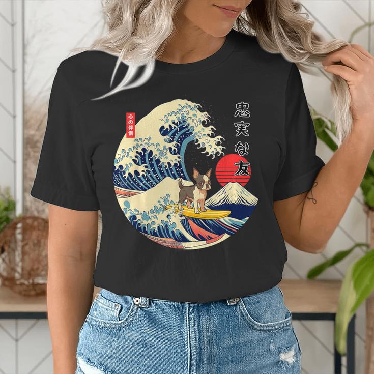 Boston Terrier Japanese Kanagawa Wave Surf Loyal Dog Men Women Kids Women's T-Shirt, funny gift