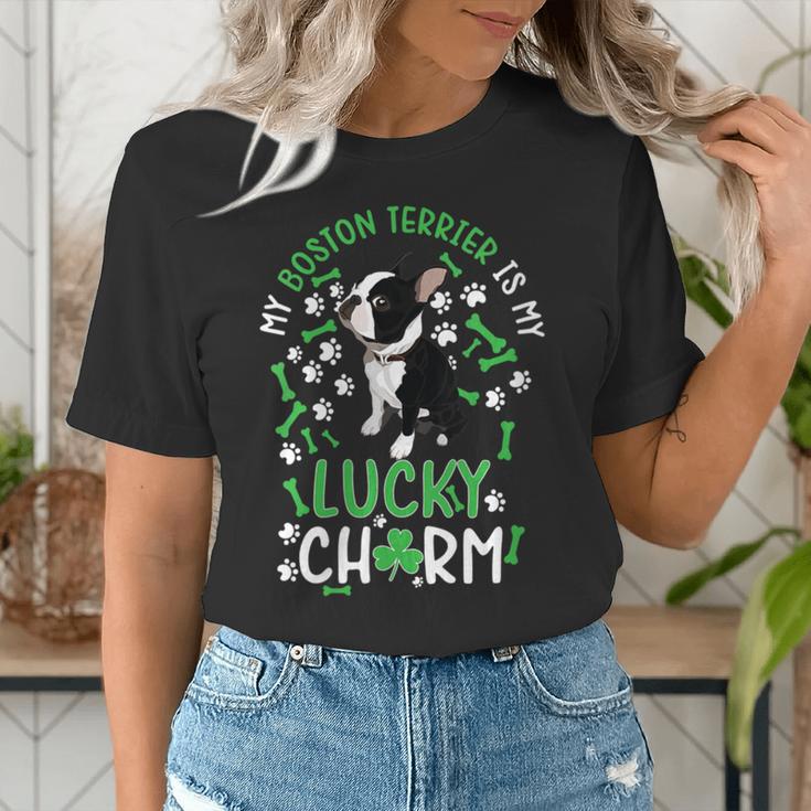 My Boston Terrier Is My Lucky Charm Paw Dog St Patrick's Day Women's T-Shirt, funny gift