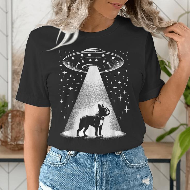 Boston Terrier Mom Dad Dog Alien UFO For Men Women Women's T-Shirt, Boston Terrier Dad Shirts, Boston Terrier Mom Shirts, funny gift