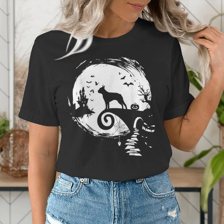 Boston Terrier And Moon Halloween Costume Dog Lover Women's T-Shirt, Boston Terrier Halloween Shirts, funny gift