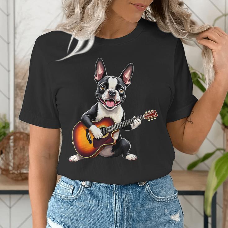 Boston Terrier Playing Guitar Boston Terrier Women's T-Shirt, funny gift