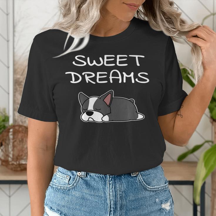 Boston Terrier Puppy Sweet Dreams Pajama For Bedtime Women's T-Shirt, funny gift